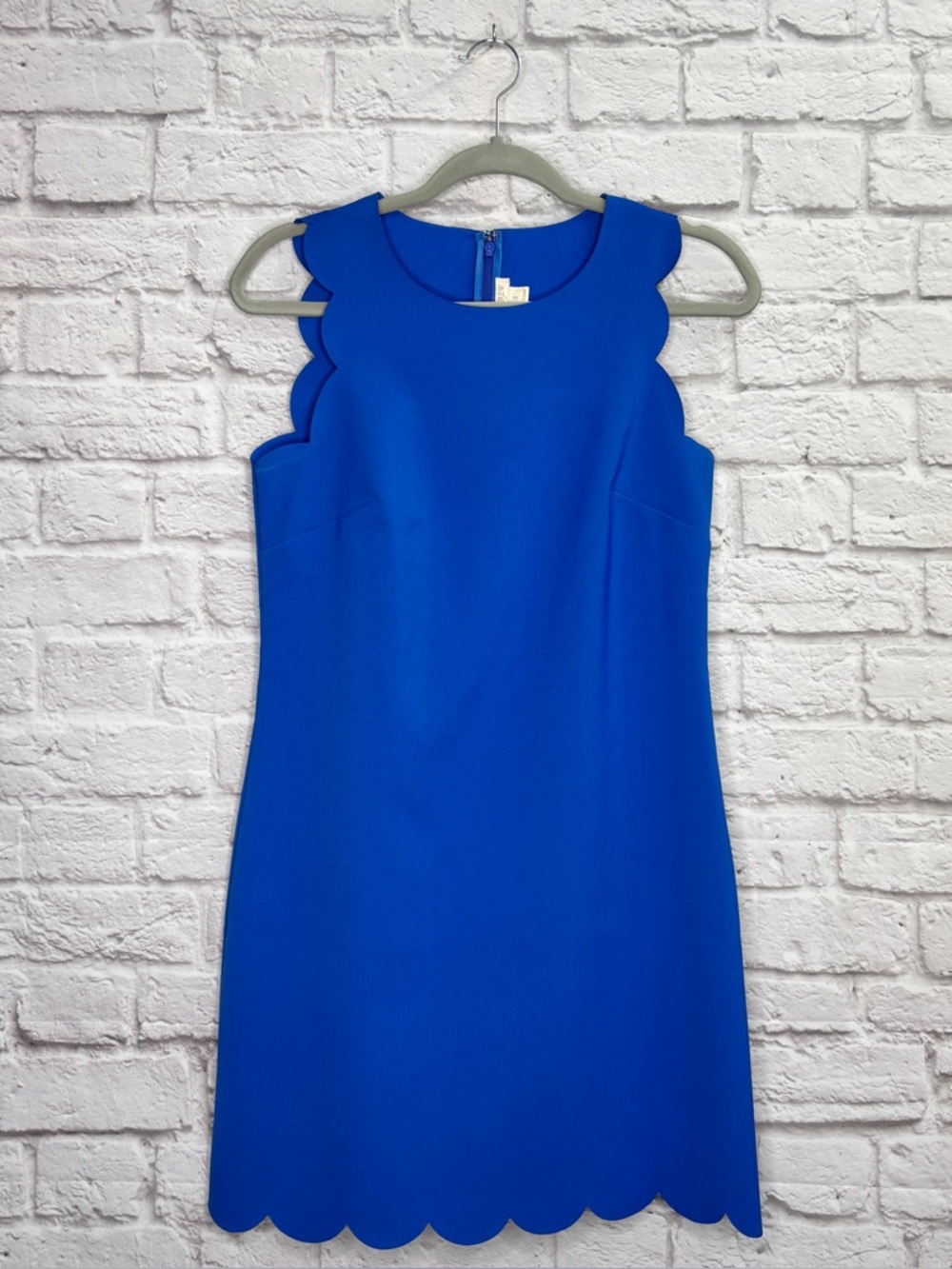 J Crew Womens Shift Dress Size 2 Scalloped Edges Sleeveless Solid Bright Blue